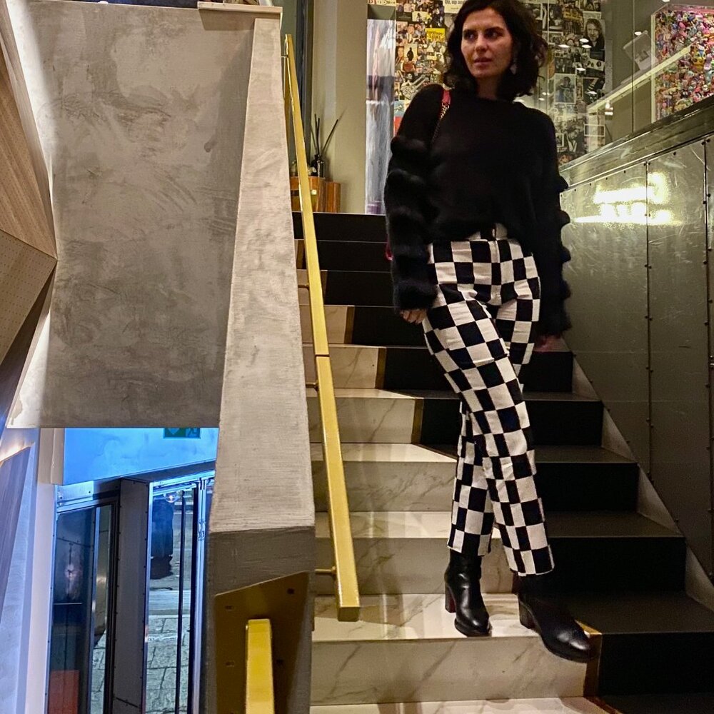 Checked fashion bootcut trousers